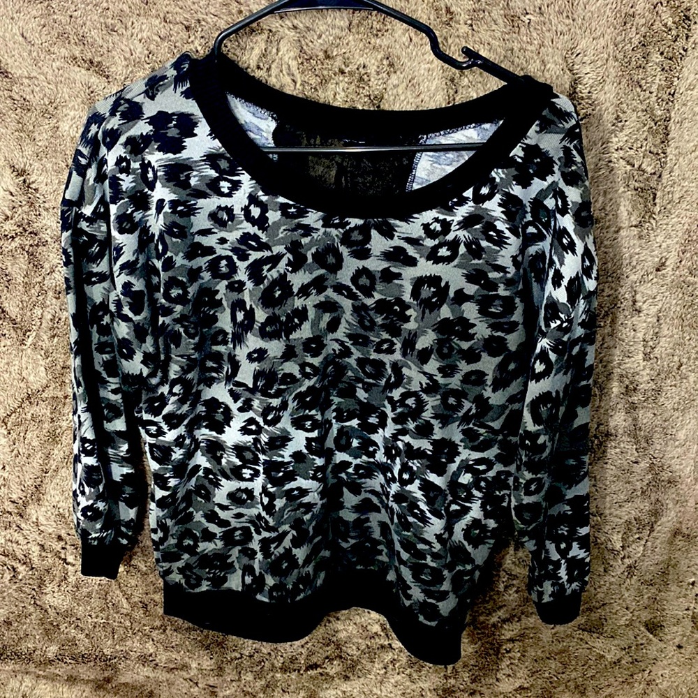 Black & Grey Animal Print Sweater With Lace Back
